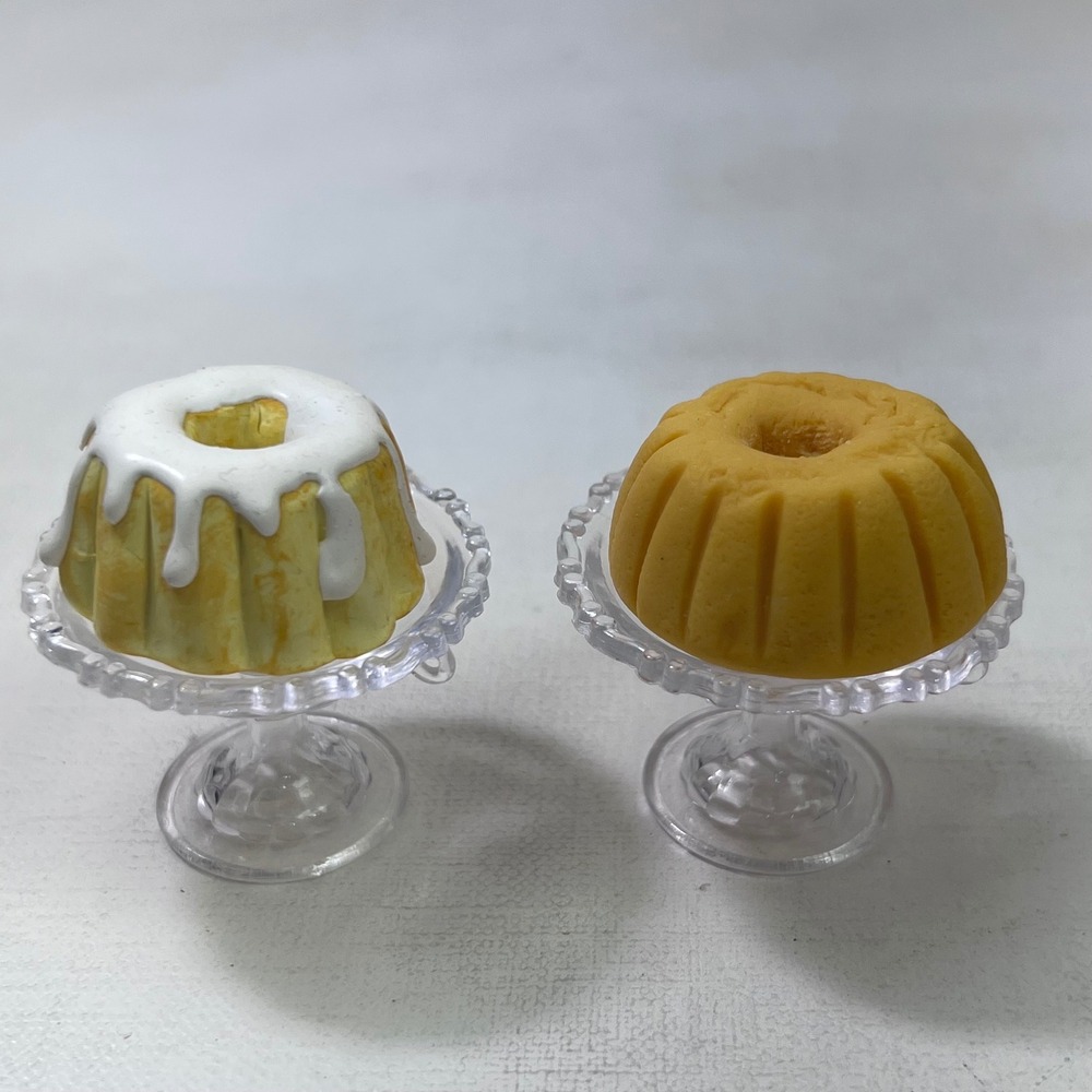 Handmade Miniature Bundt Cakes Clear Pedestal Stands 4 Piece Set Bakery Decor